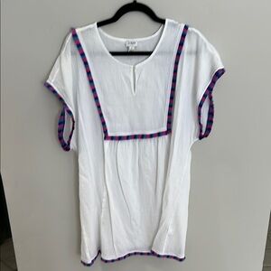 J Crew White cover up with Blue and Pink Accents